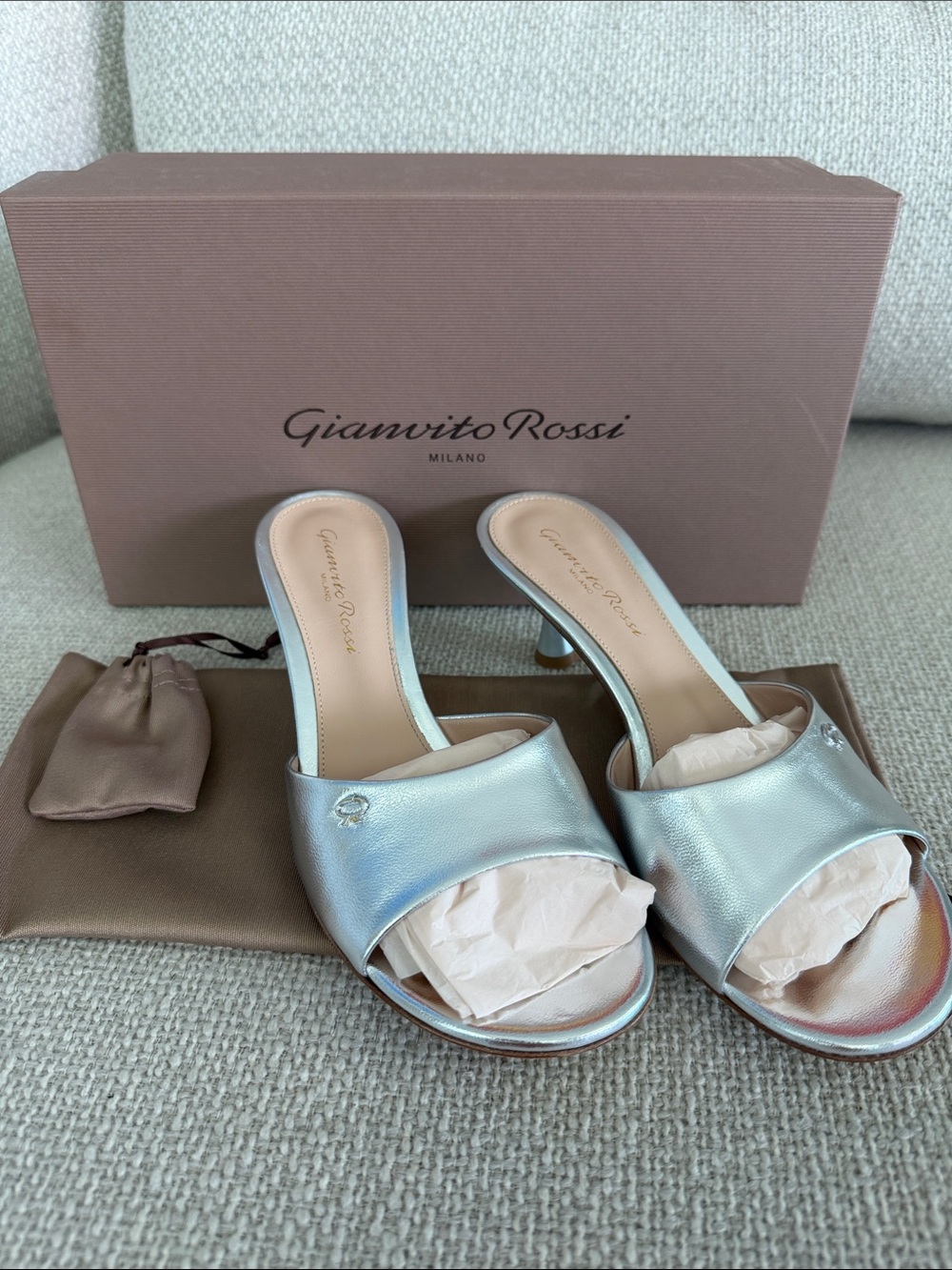 Gianvito Rossi Metallic Silver Open-Toe Mule Heels